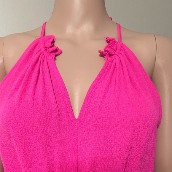 Staccato Dress L Bright Pink Halter Maxi Tiered Ruffle Sleeveless Summer Boho 11 - Picture 6 of 8